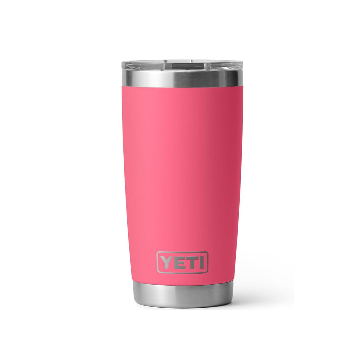 YETI Rambler visage avant montrant la finition Tropical Pink et usage durable