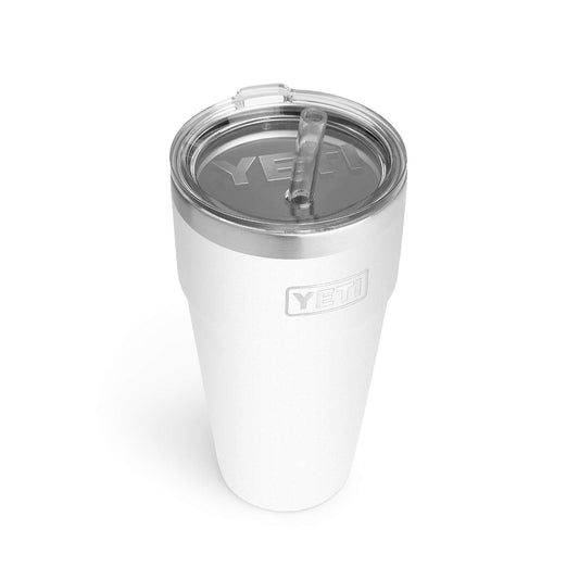 YETI Rambler 26 oz blanc vue frontale, contenance et solidité