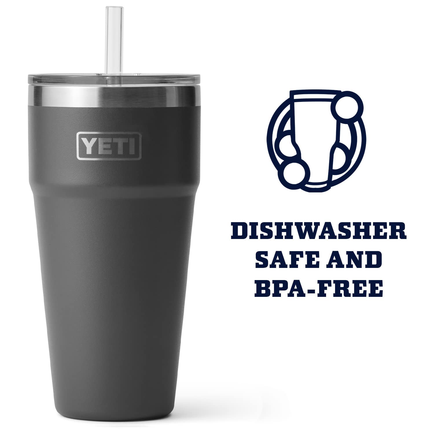YETI Rambler gros plan inox illustrant la solidité et isolation durable