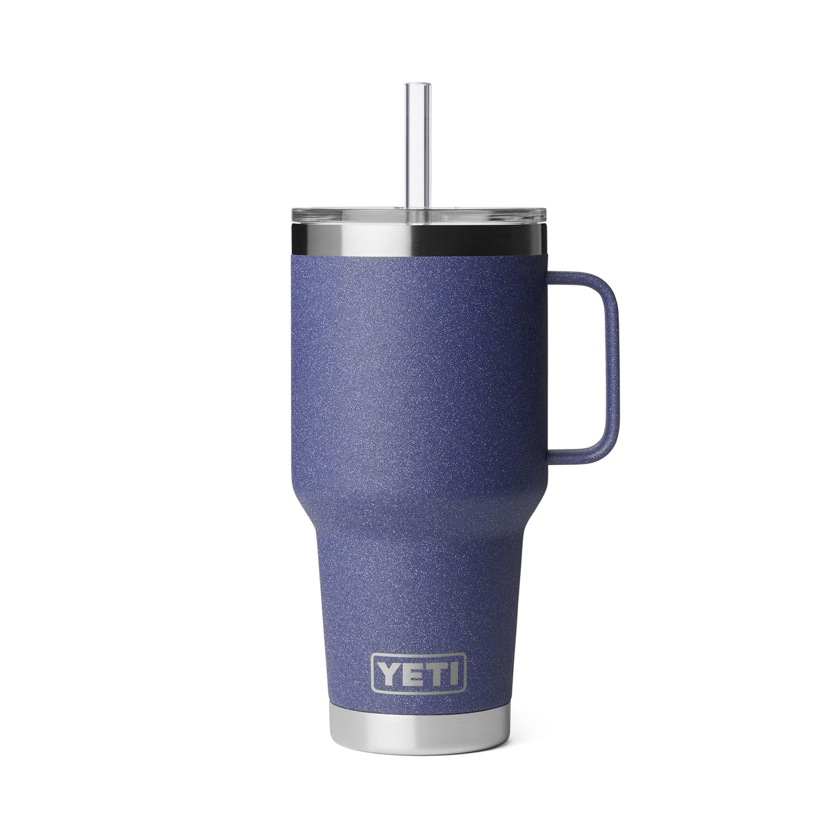 YETI Rambler 35 oz face avant montrant la forme et le couvercle, facilite le transport