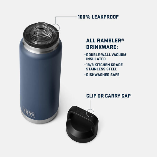 YETI Rambler gros plan Chug Cap illustrant ouverture rapide pratique