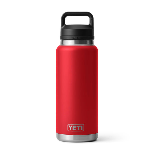 YETI Rambler vue avant Rescue Red montrant capacité et finition