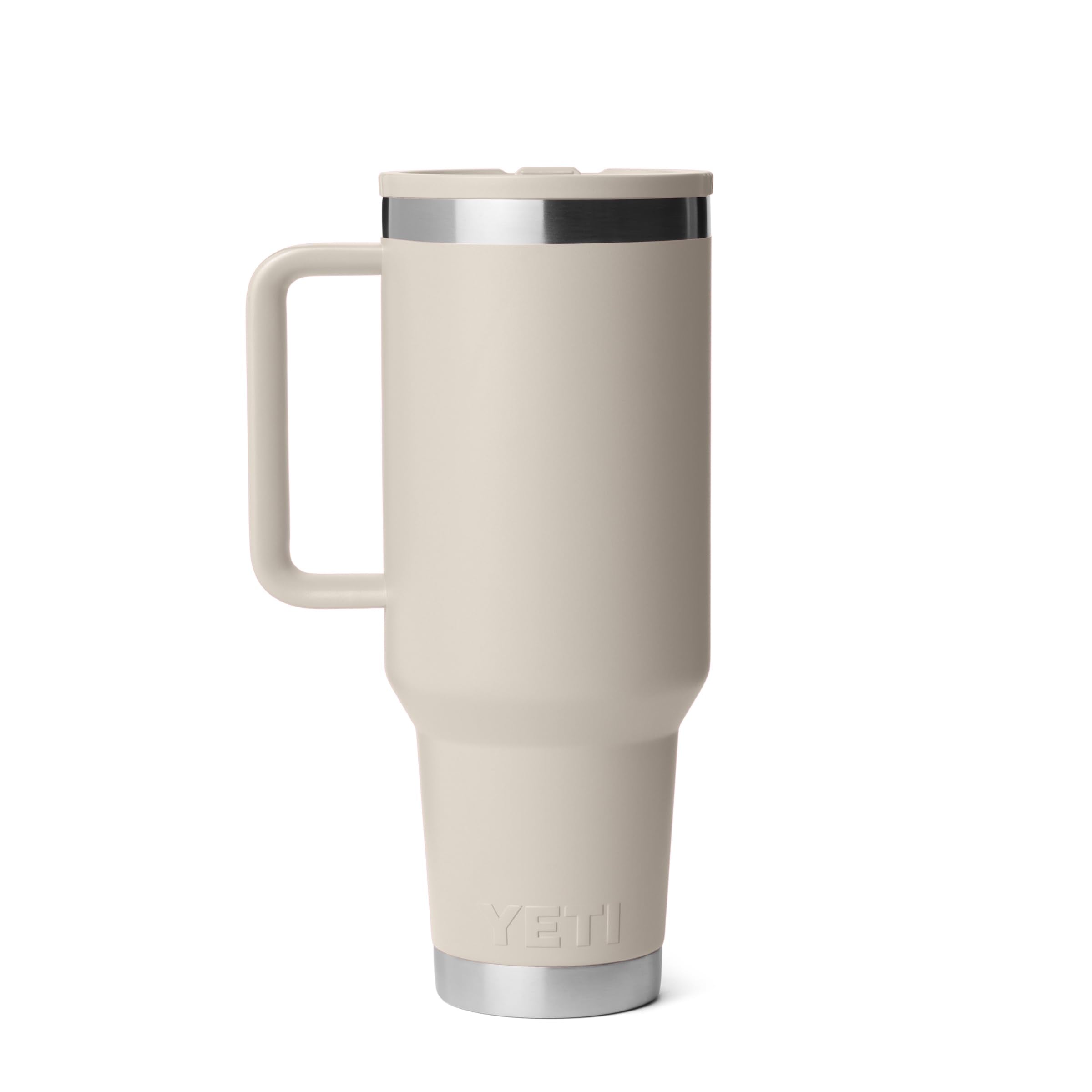 YETI Rambler gros plan acier inoxydable, finition durable et anti-sueur