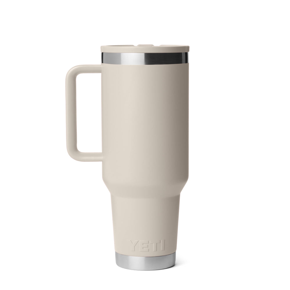 YETI Rambler gros plan acier inoxydable, finition durable et anti-sueur