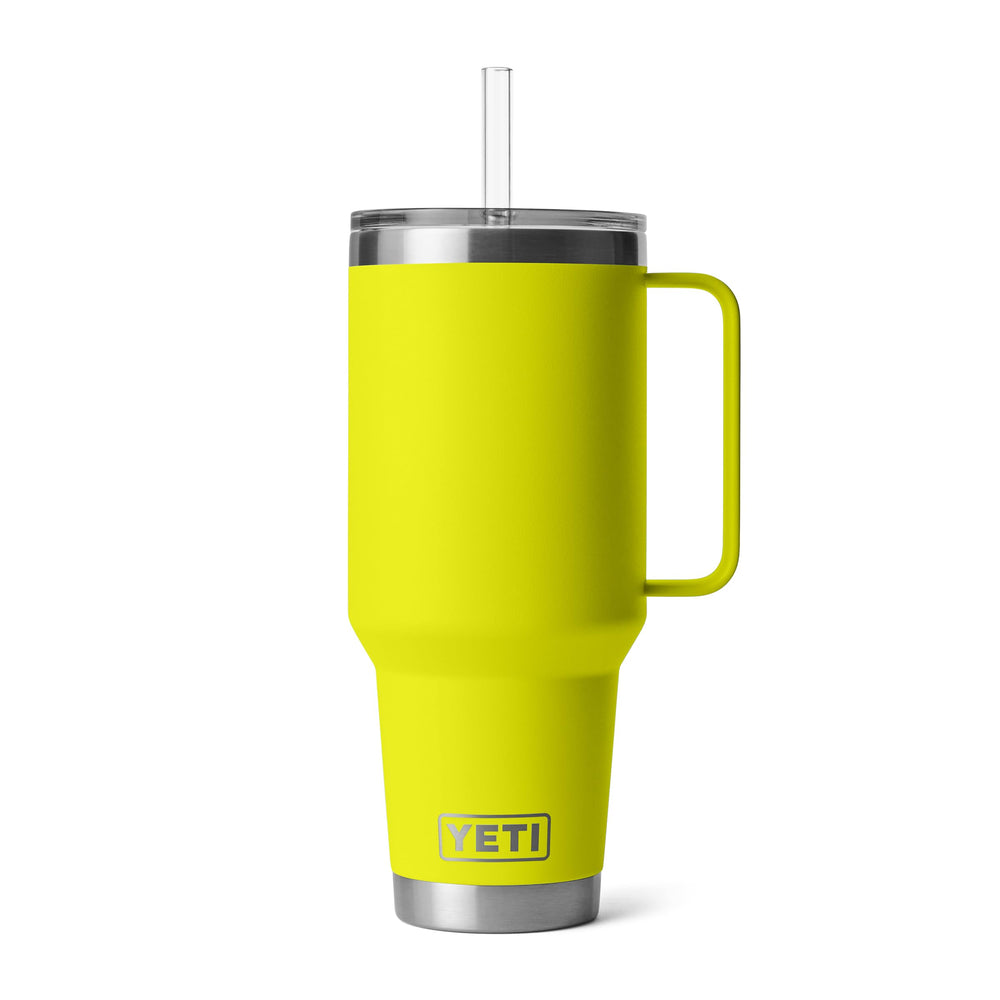 YETI Rambler face avant montrant la silhouette et la couleur Firefly Yellow, excellente visibilité