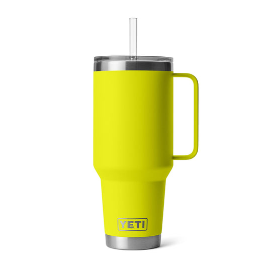 YETI Rambler face avant montrant la silhouette et la couleur Firefly Yellow, excellente visibilité