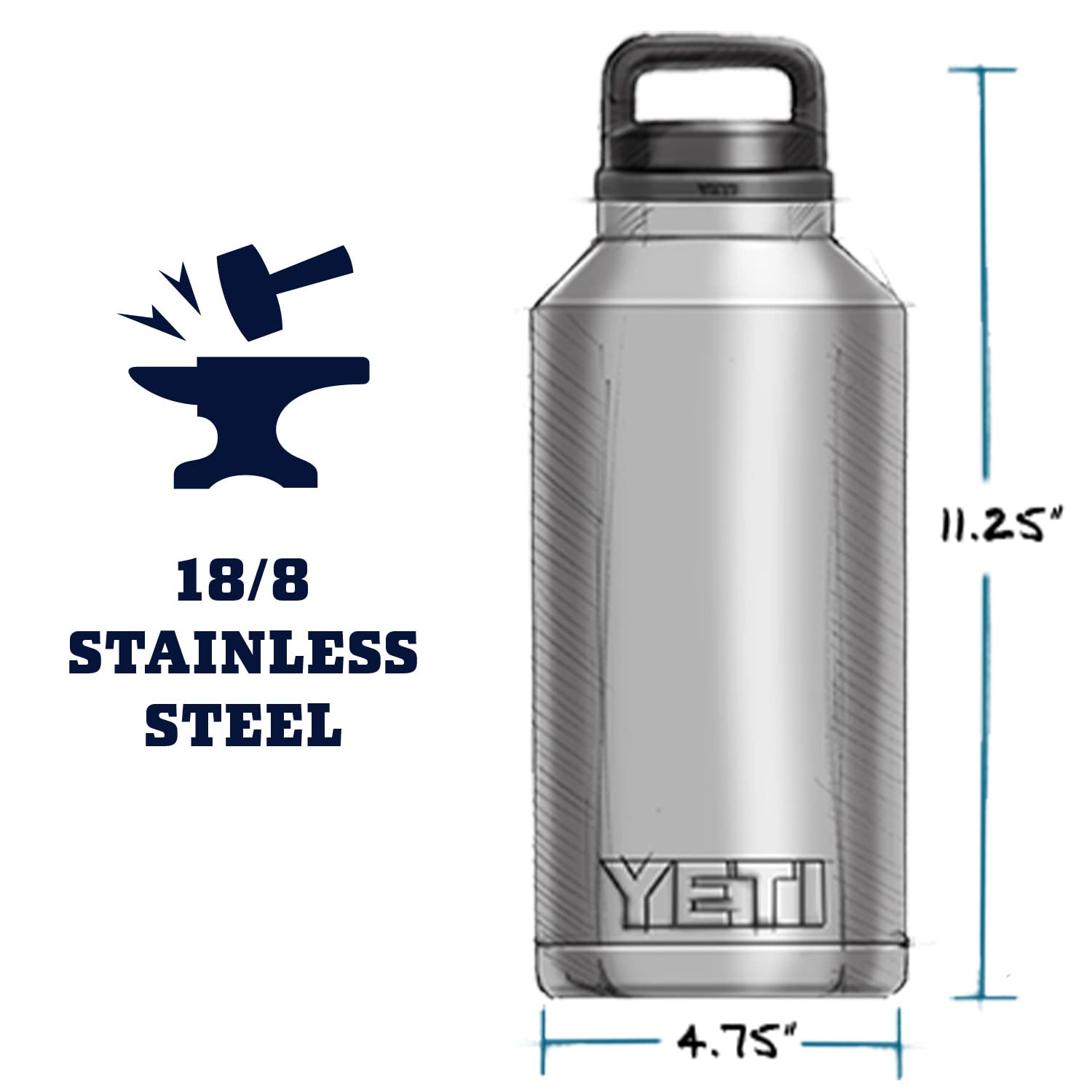 YETI acier 18/8 gros plan prouvant la solidité et la résistance à la corrosion