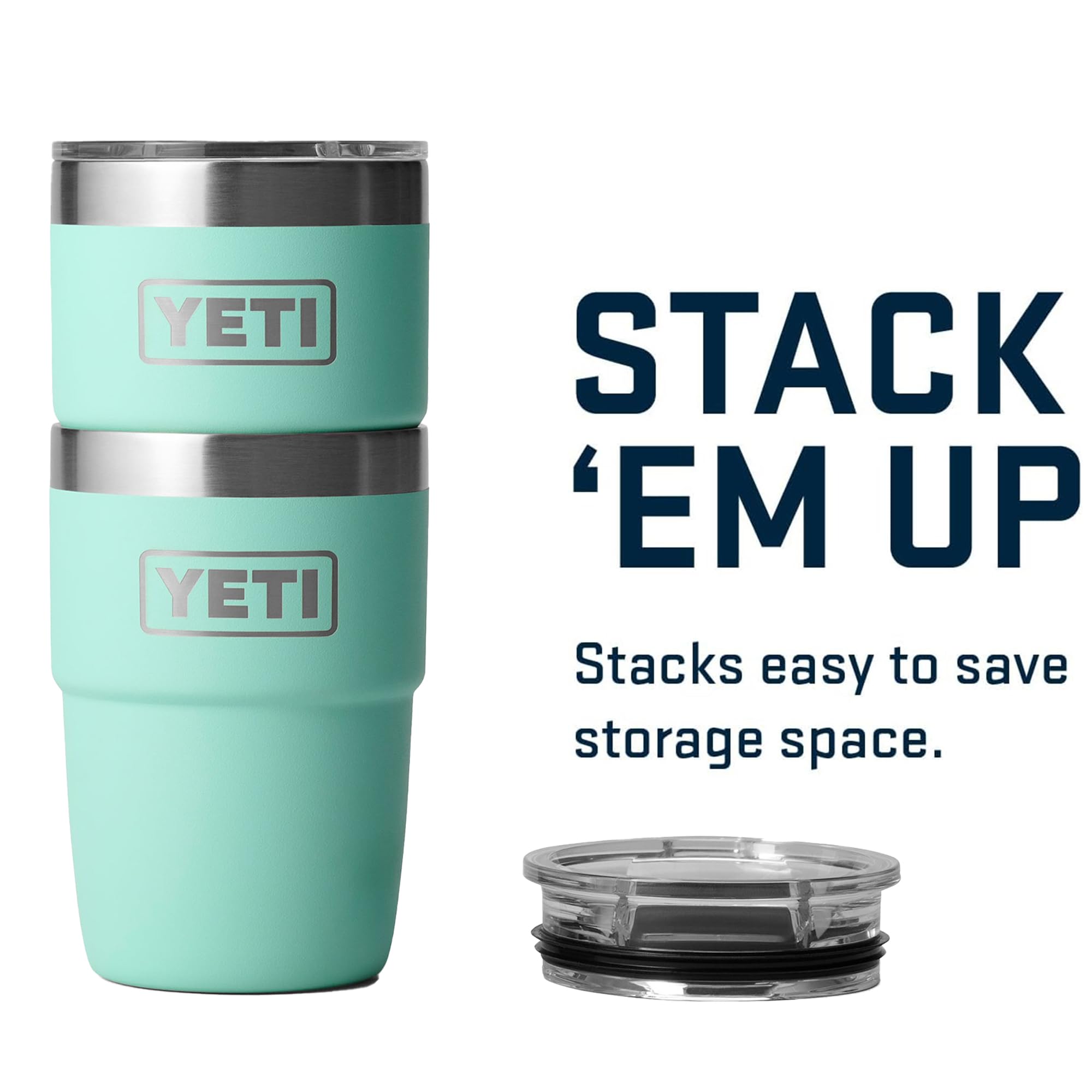 YETI Rambler empilé sur d’autres tasses pour gain de place au comptoir