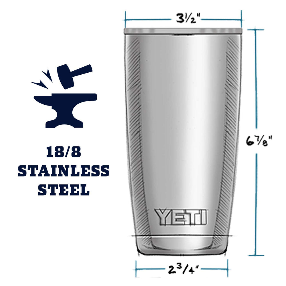 YETI Rambler gros plan inox montrant la finition durable et résistance