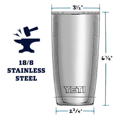 YETI Rambler gros plan inox montrant la finition durable et résistance