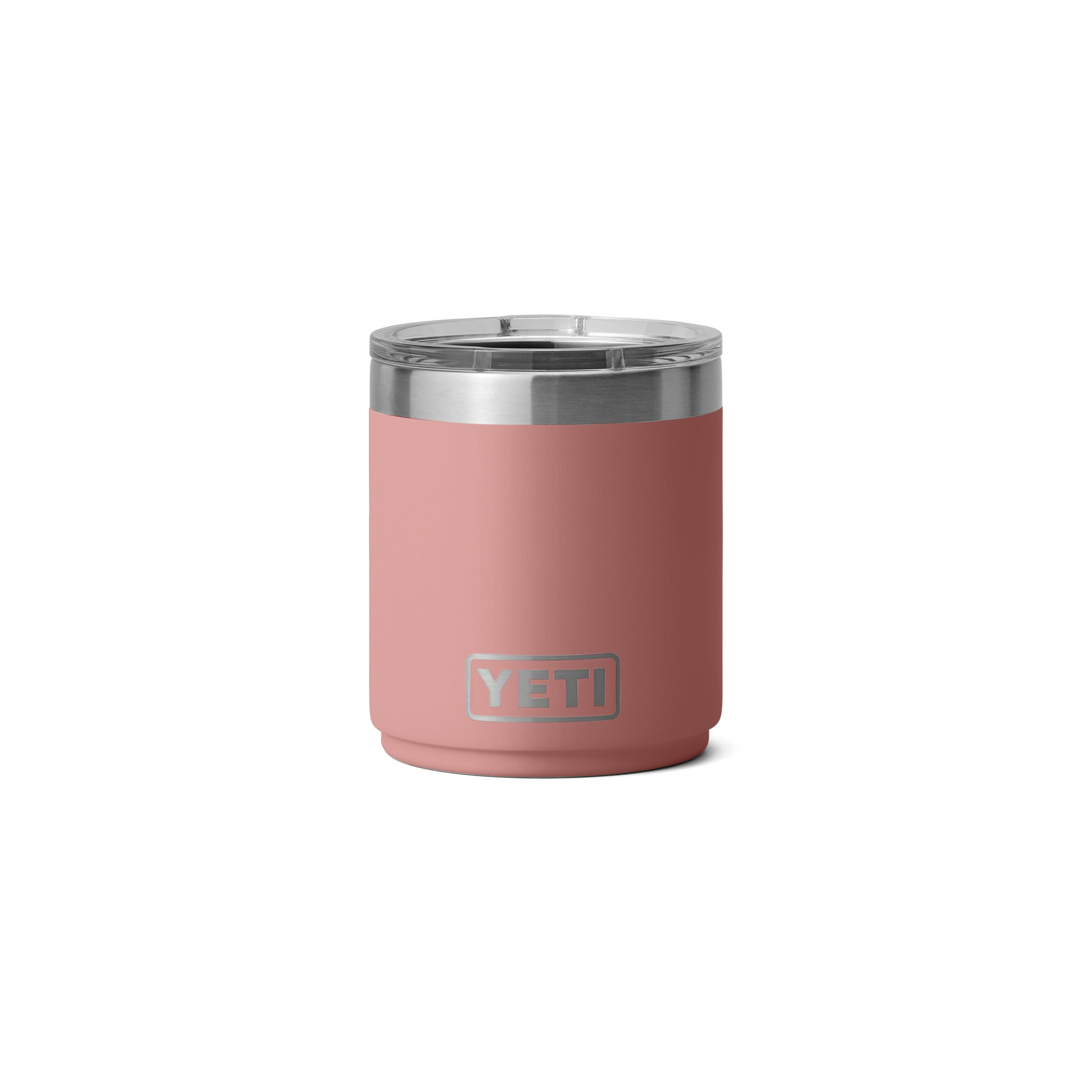 YETI Rambler vue de face Sandstone Pink montrant la finition et robustesse