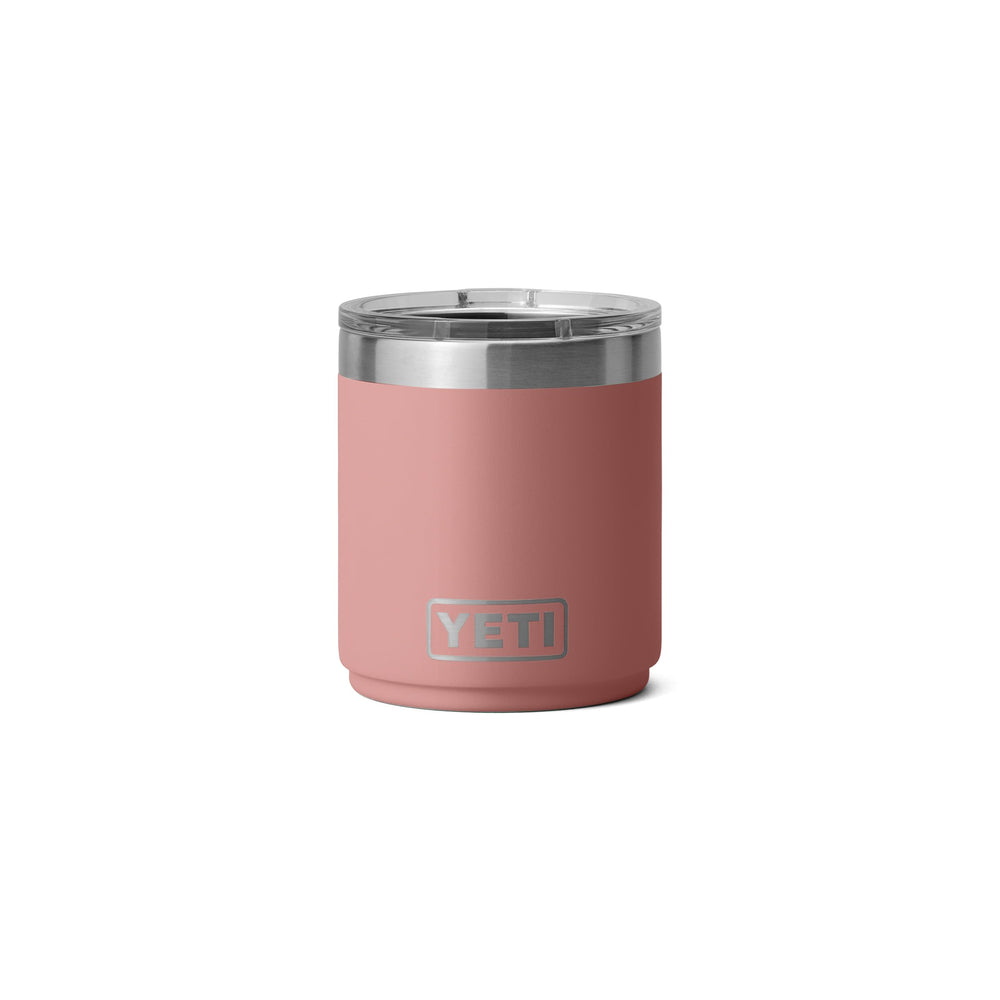 YETI Rambler vue de face Sandstone Pink montrant la finition et robustesse