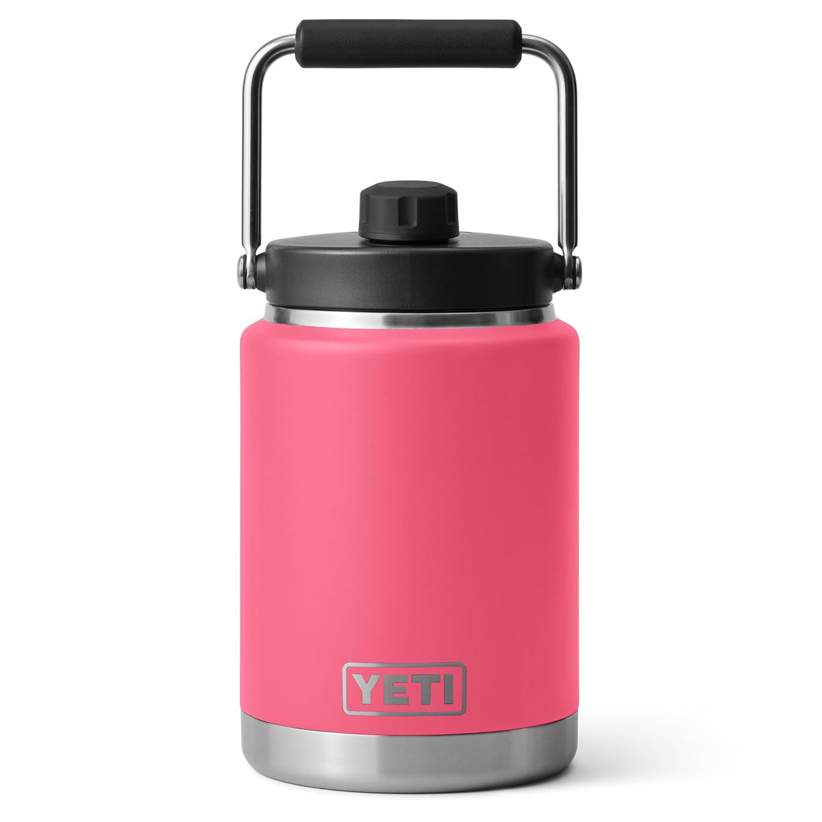 YETI Rambler Half Gallon Jug vue avant Tropical Pink montrant la couleur vive et la capacité