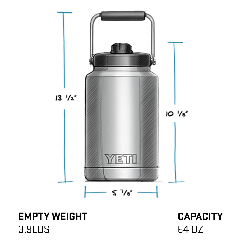 YETI Rambler Half Gallon profil avec règle pour comparaison d’échelle portable