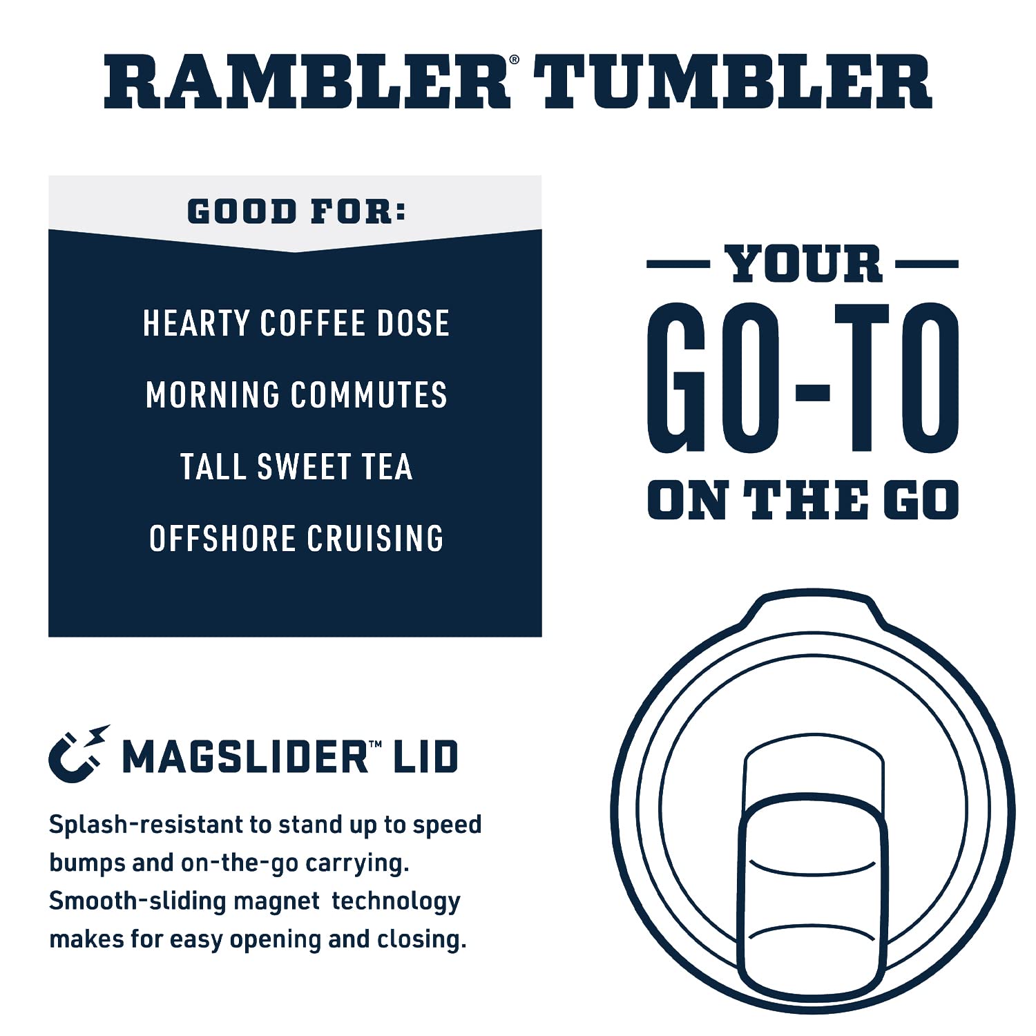 YETI Rambler avec MagSlider en position, plus de contrôle contre les éclaboussures