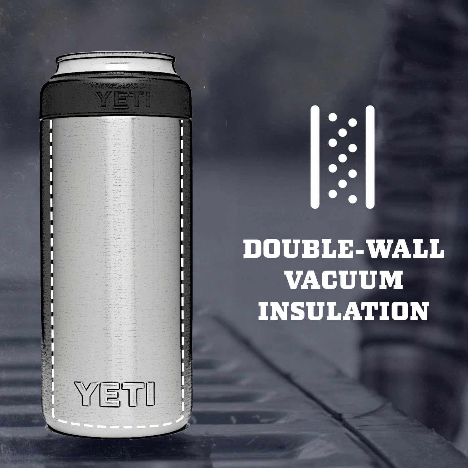 YETI Slim Colster gros plan acier épais offrant robustesse et isolation