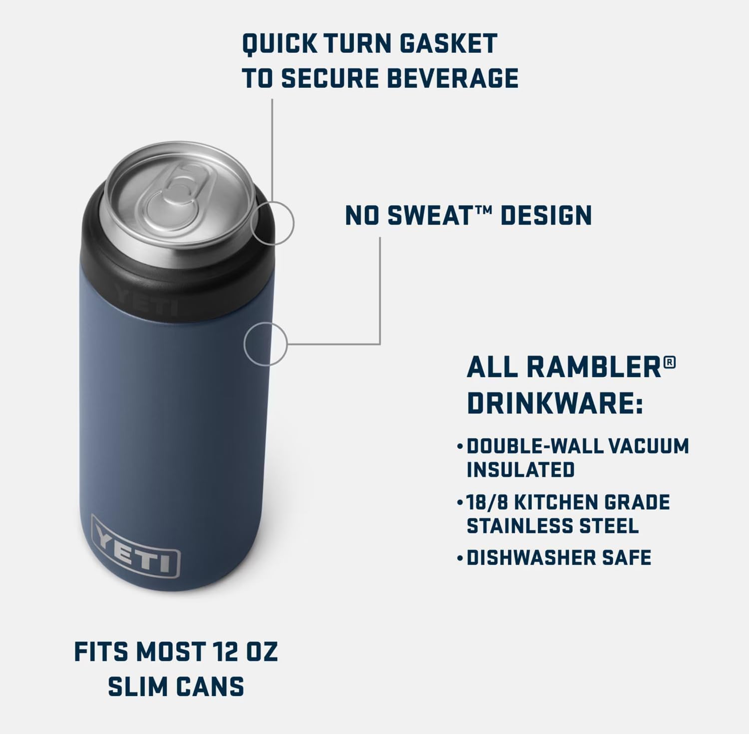 YETI Slim Colster profil avec Duracoat bleu royal résistant aux éraflures