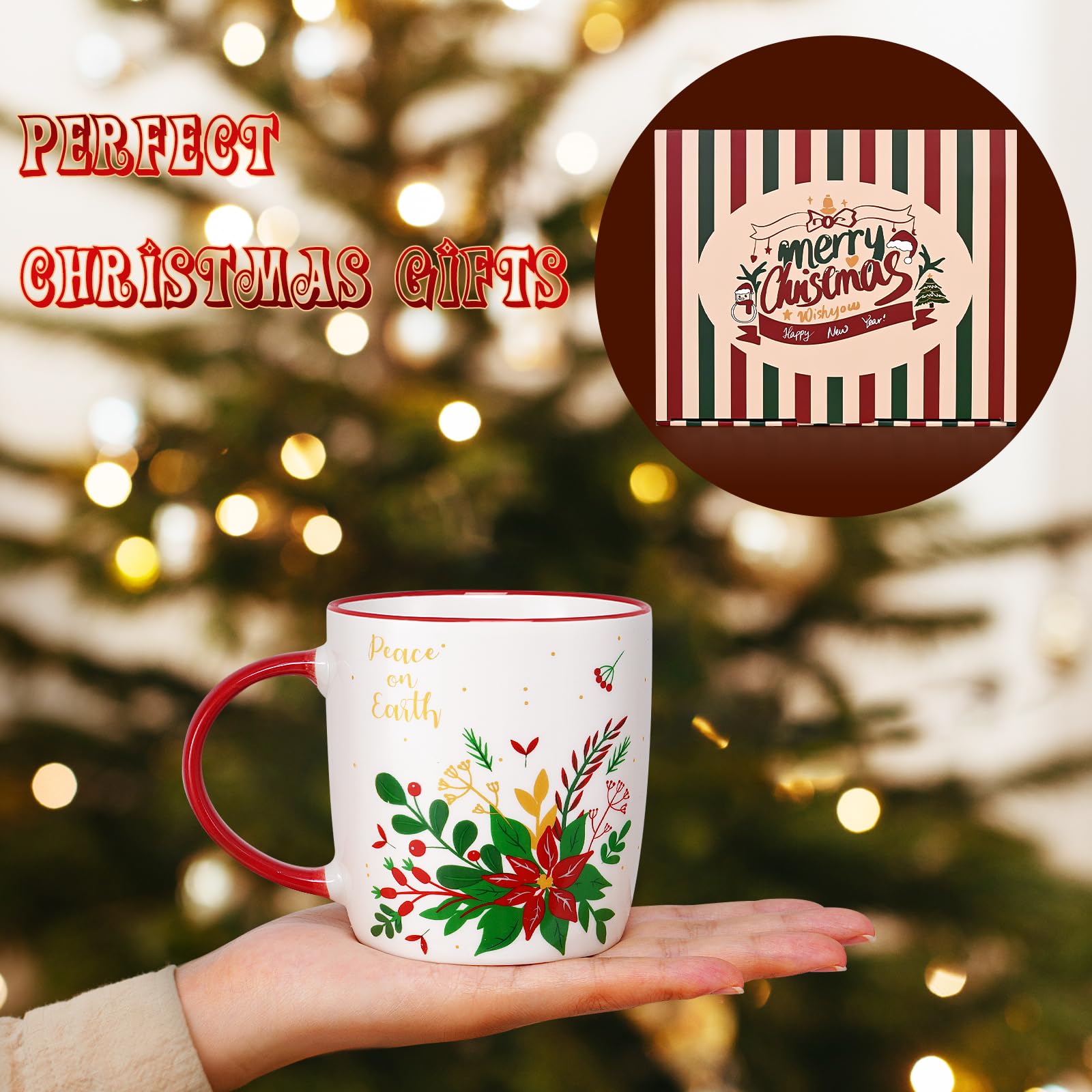 YHRJWN mug poinsettia en situation d’usage pour boissons chaudes conviviales