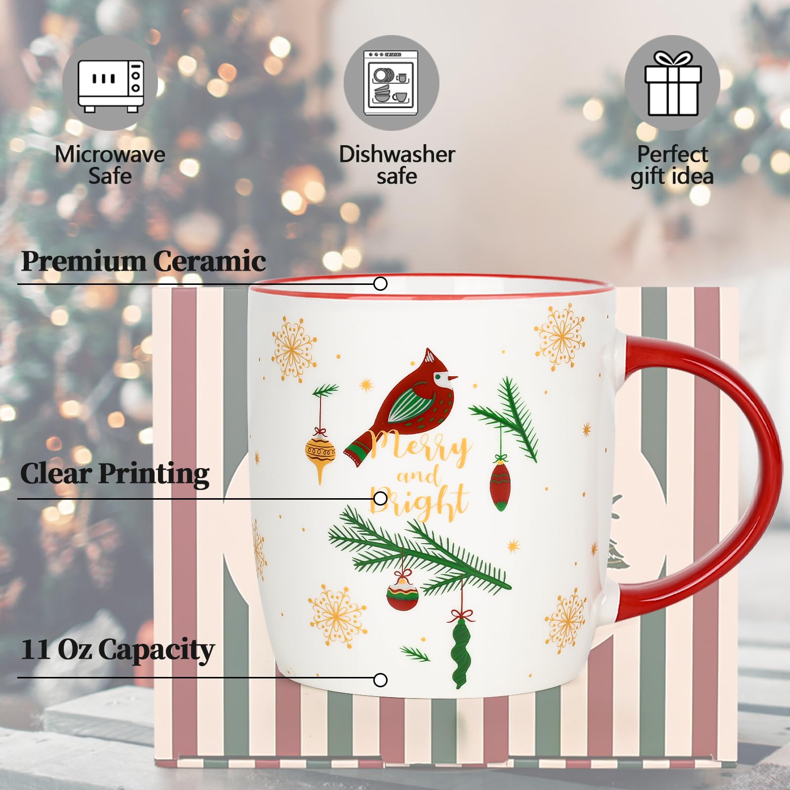YHRJWN mug rouge-gorge à l’échelle montrant taille et capacité 11 oz