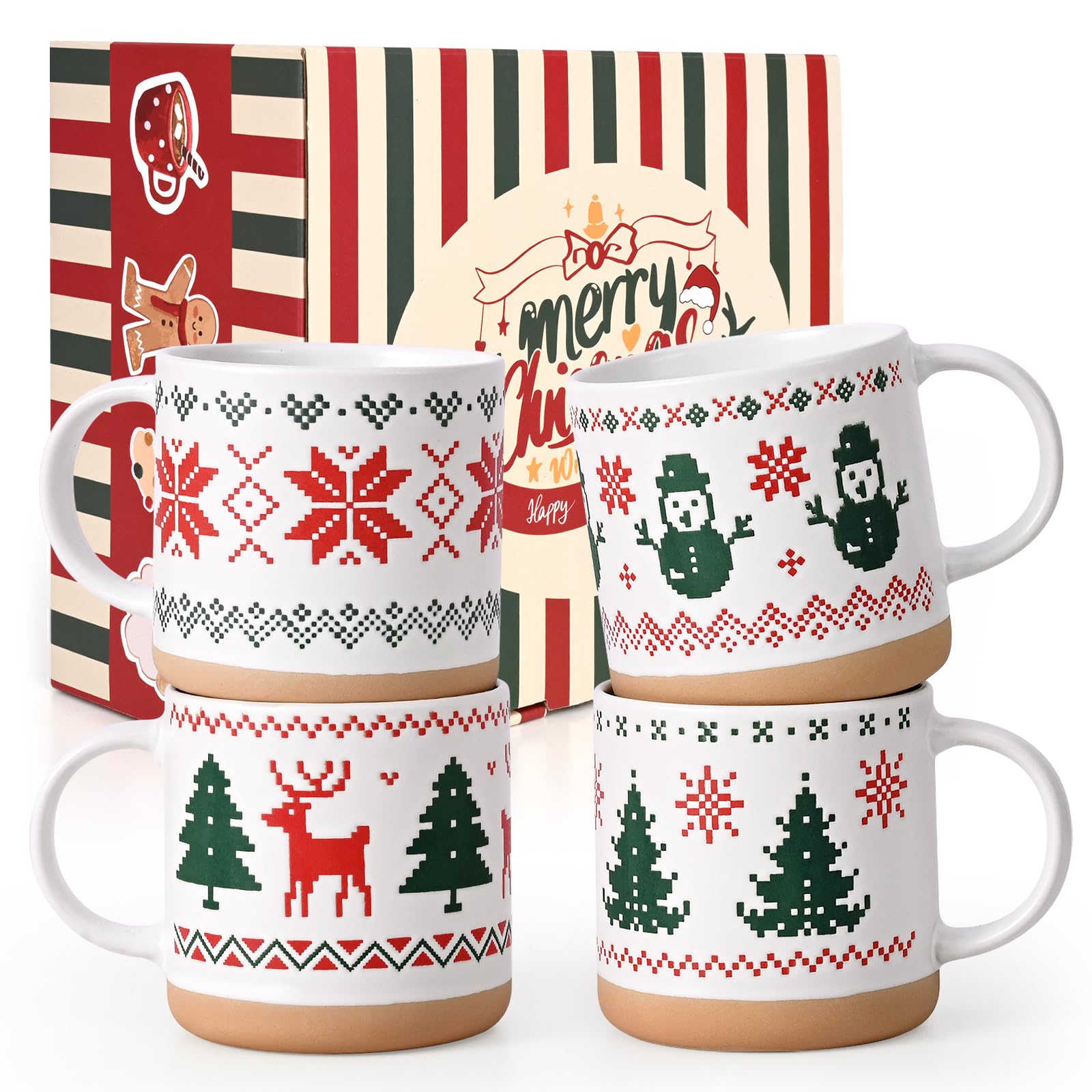 YHRJWN ensemble de 4 mugs devant, apporte ambiance festive instantanée