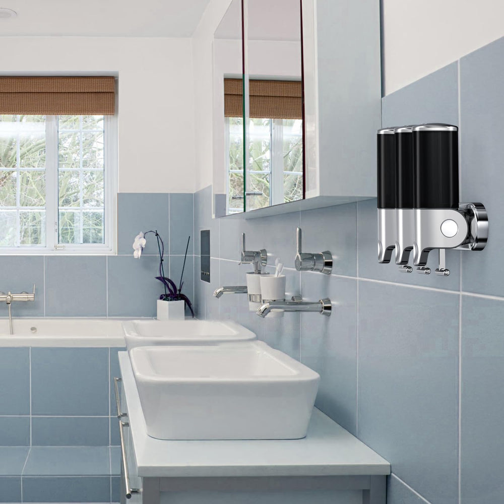 YIAOZ distributeur installé en salle de bain offrant rangement épuré pratique