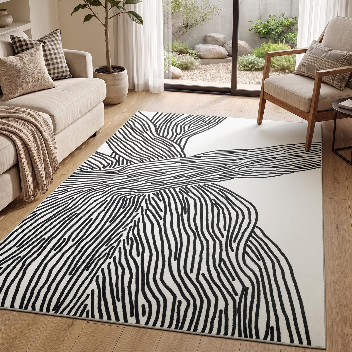 Tapis YIHOUSE vue avant noir et blanc apportant style et durabilité