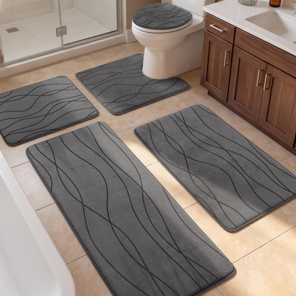 YIHOUSE vue avant de l'ensemble de 5 tapis pour bain, apparence coordonnée