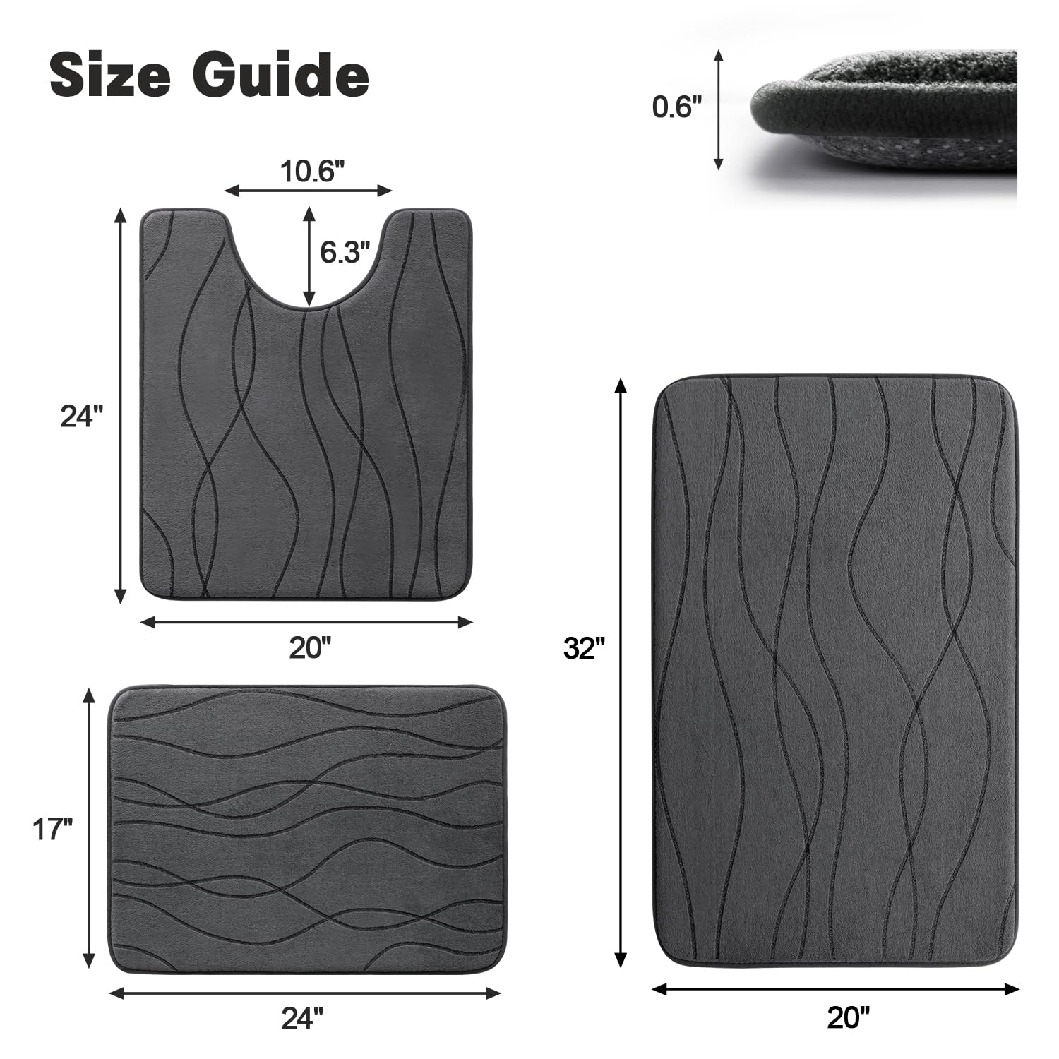 YIHOUSE tapis long devant douche gris foncé sécurité et séchage rapide