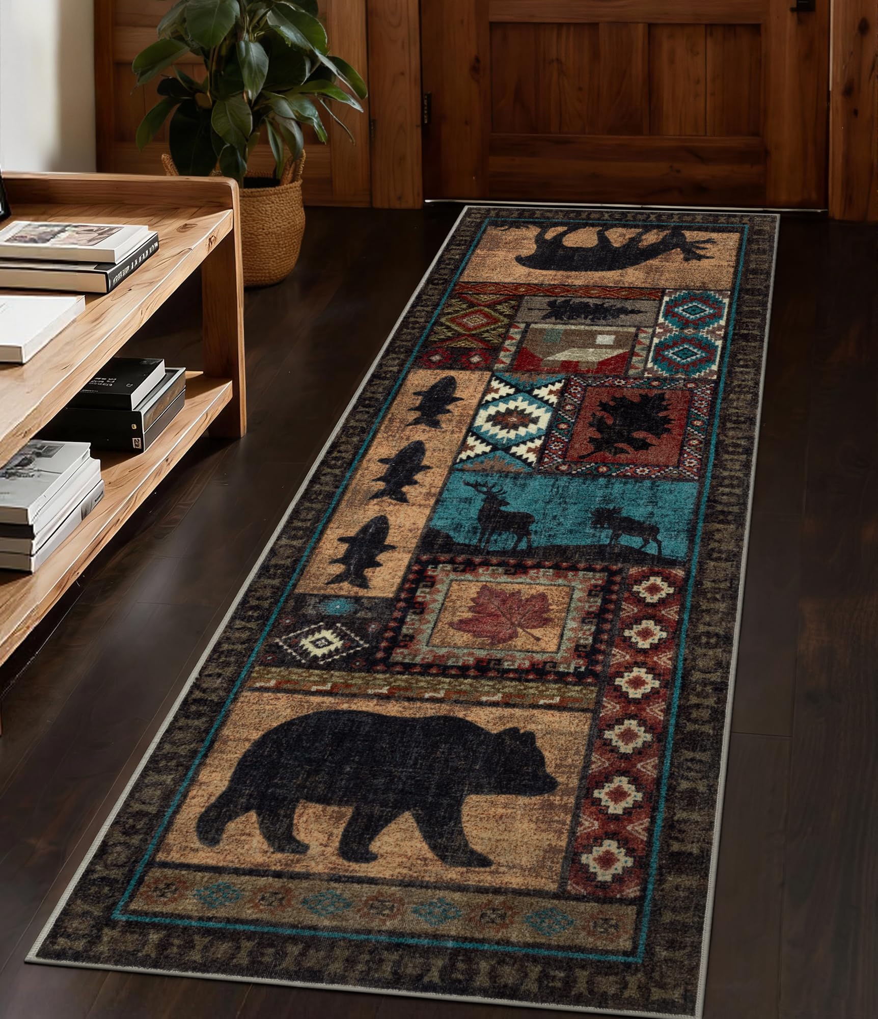 YIHOUSE tapis runner face avant montrant le motif cabane et l'accueil chaleureux