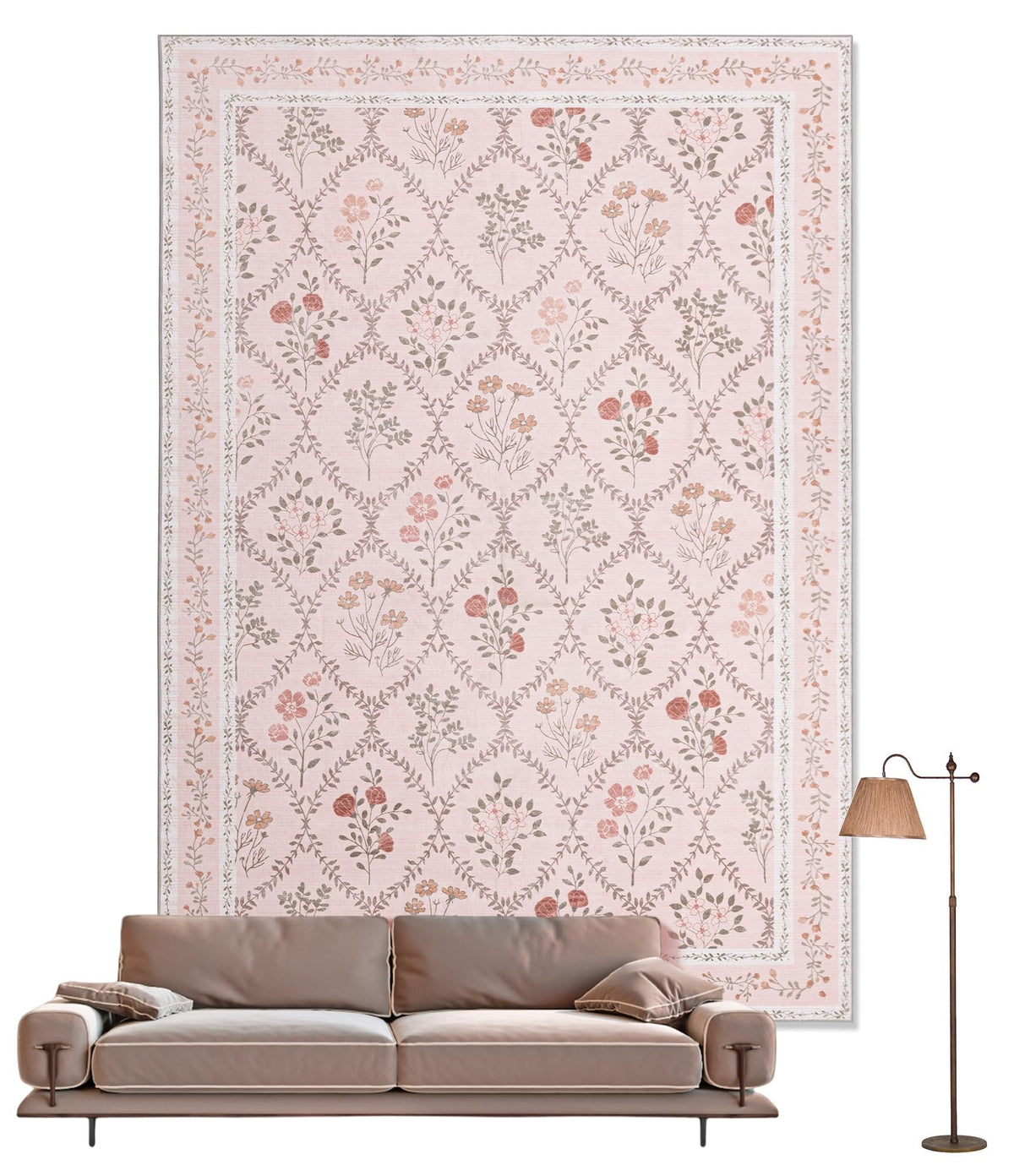 YIHOUSE tapis vue de face montrant motif floral et harmonie décorative