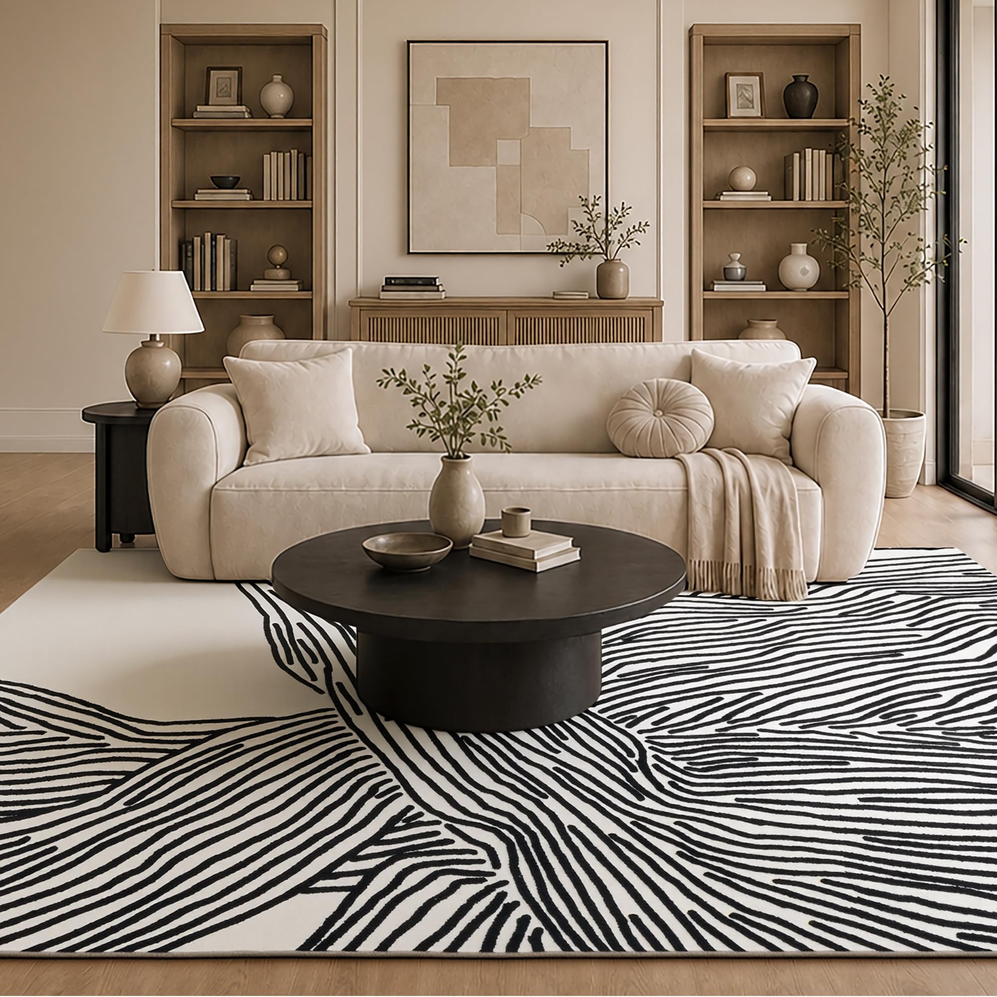 YIHOUSE tapis vue devant montrant le motif abstrait et modernise la pièce