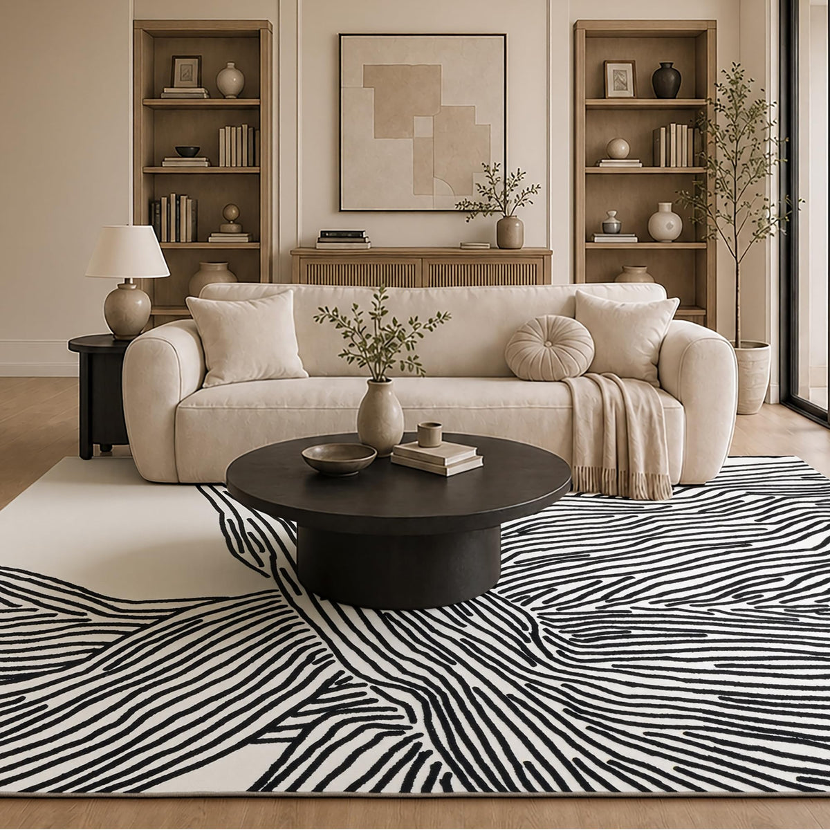 YIHOUSE tapis vue devant montrant le motif abstrait et modernise la pièce