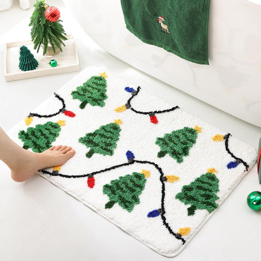YIKUSH vue avant du tapis de bain Noël, aspect festif et accueillant