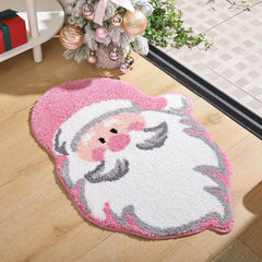 YIKUSH vue de face du tapis Père Noël rose montrant motif festif et confort