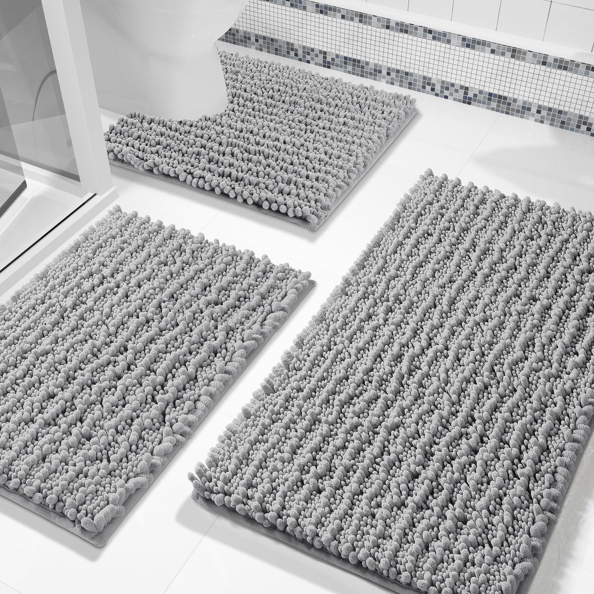 Yimobra tapis avant présentation gris montrant une absorption efficace