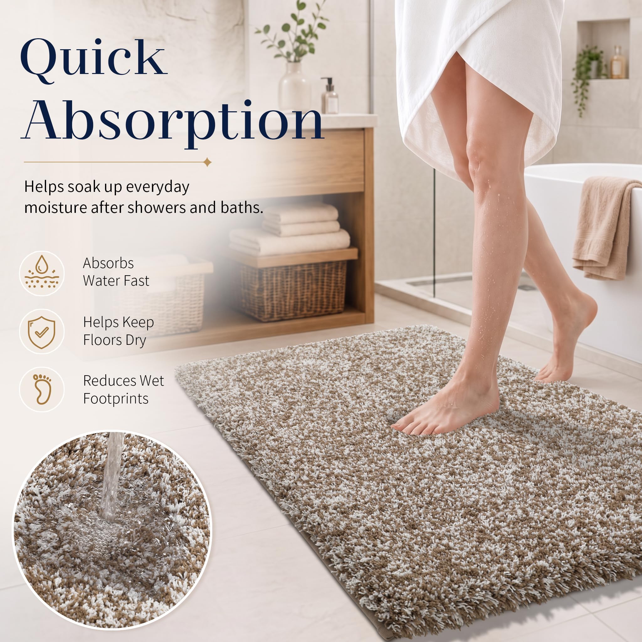 Yimobra tapis devant douche en usage démontrant séchage rapide et confort