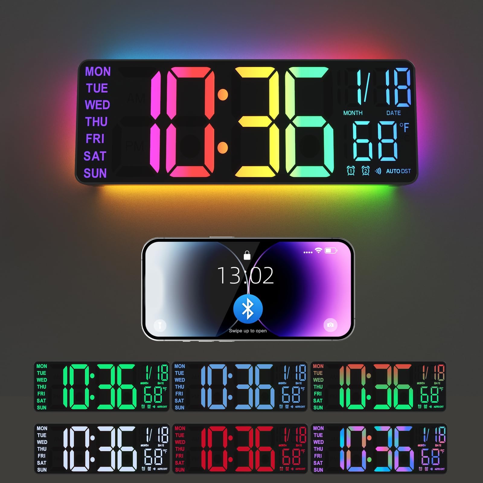 YISILE horloge murale face avant grande lisibilité instantanée