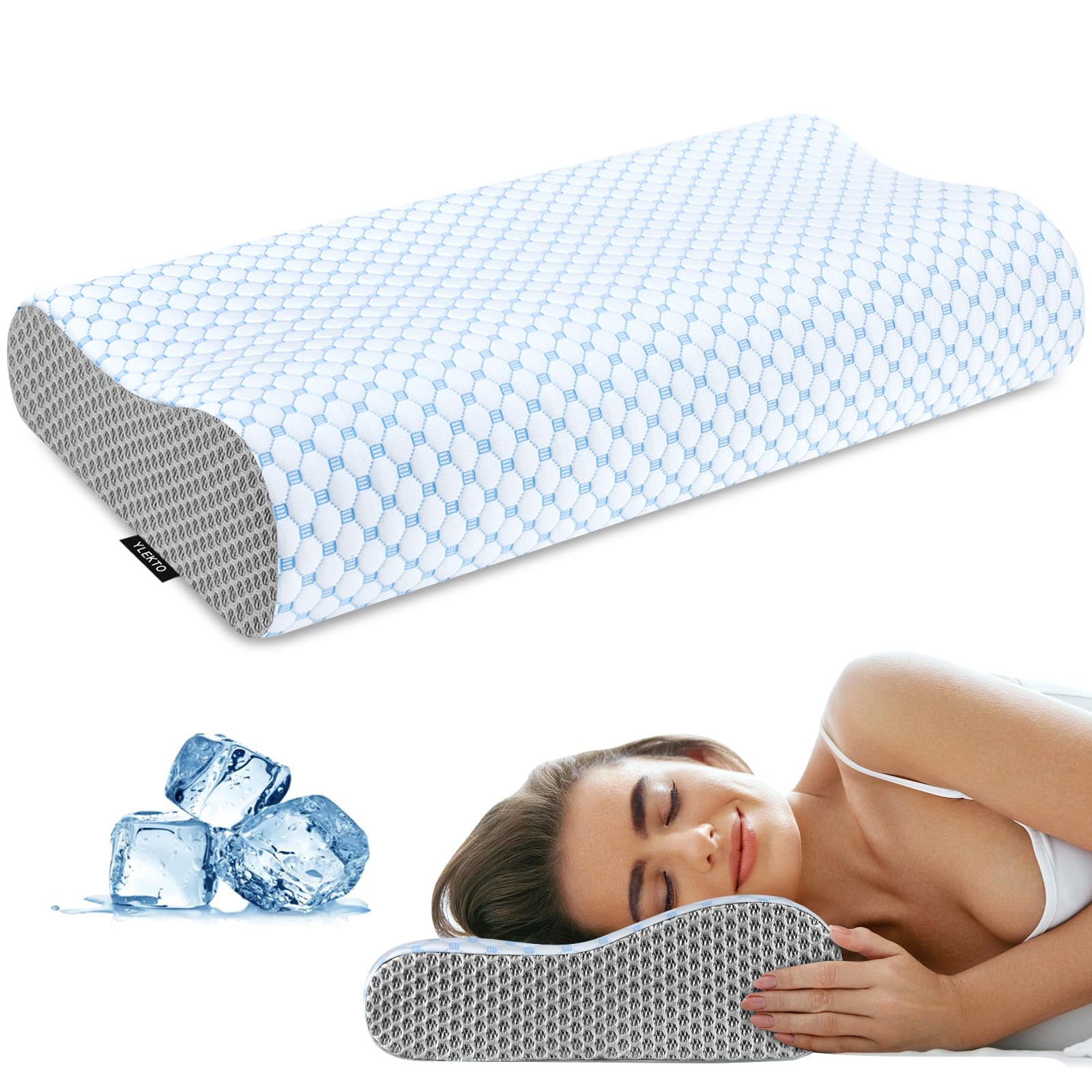 Ylekto oreiller face avant montrant design ergonomique et bénéfice soutien