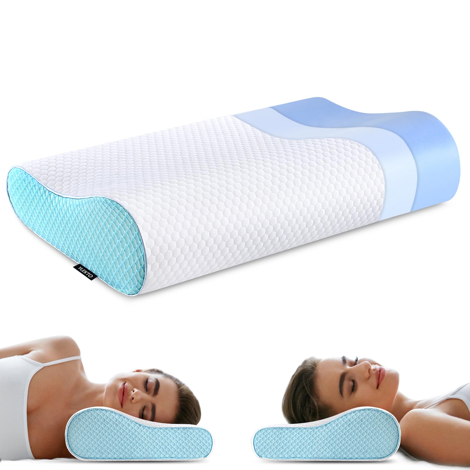 Ylekto oreiller face avant montrant forme ergonomique et soutien cervical
