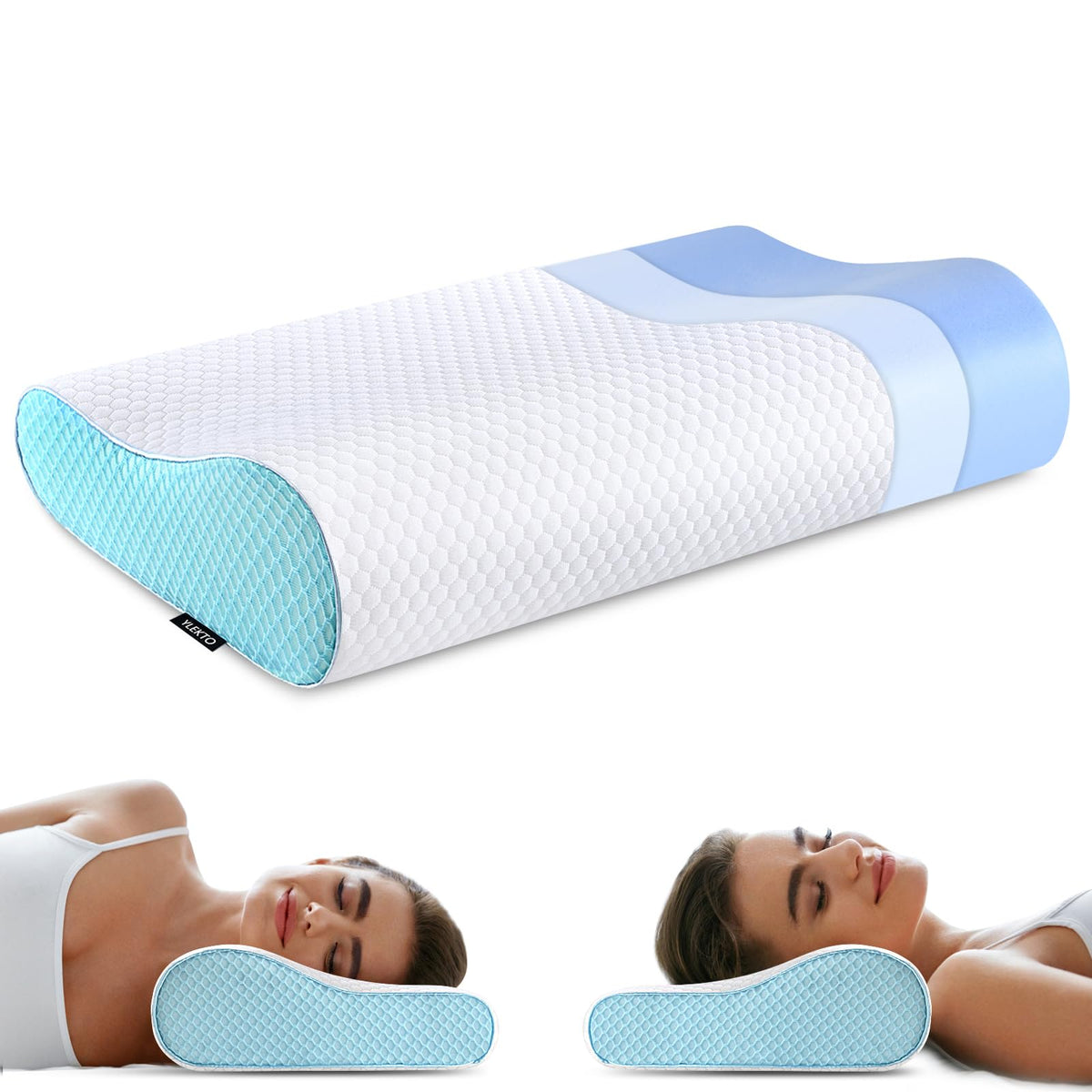 Ylekto oreiller face avant montrant forme ergonomique et soutien cervical