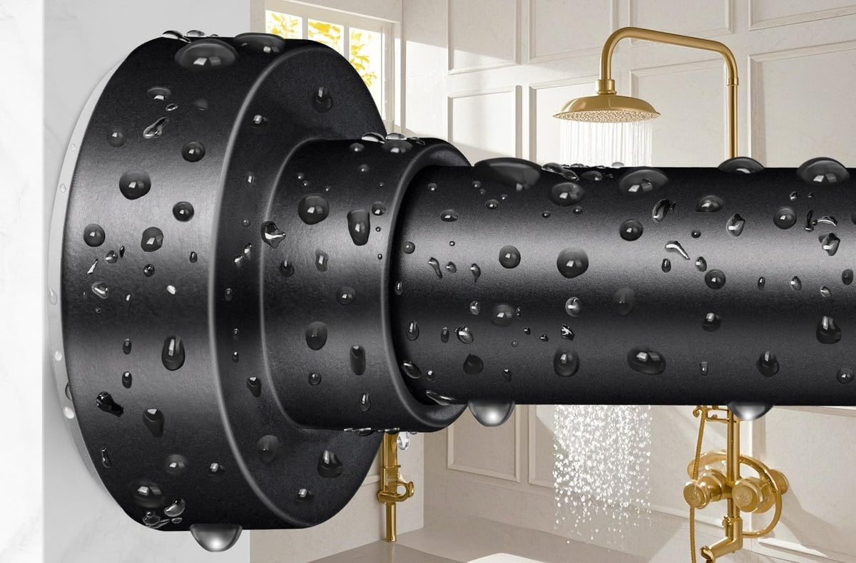 YNL tringle de douche frontale noir mat montrant design moderne et gain de place