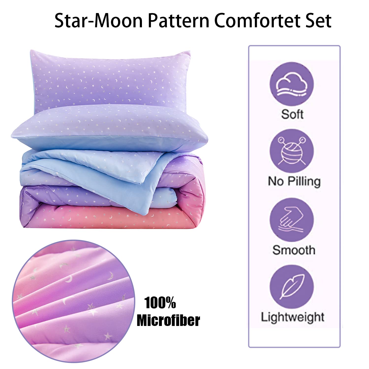 Gros plan motif étoiles et lunes Yogeneg avec paillettes métalliques pour effet rêveur