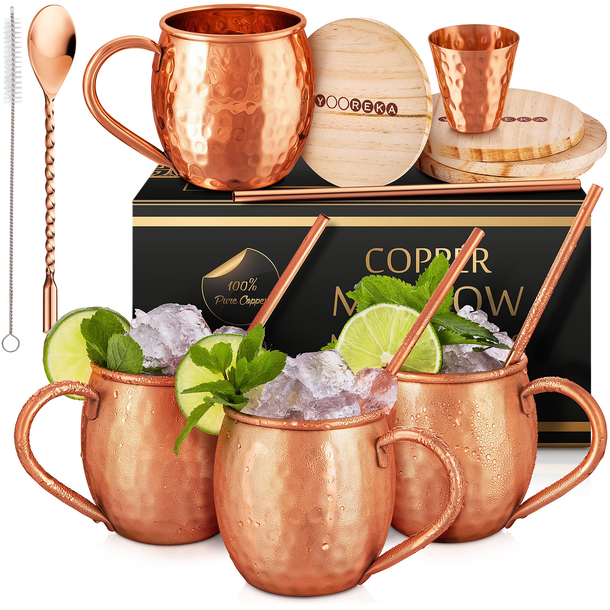 Yooreka tasses en cuivre massif devant, finition brillante et élégante