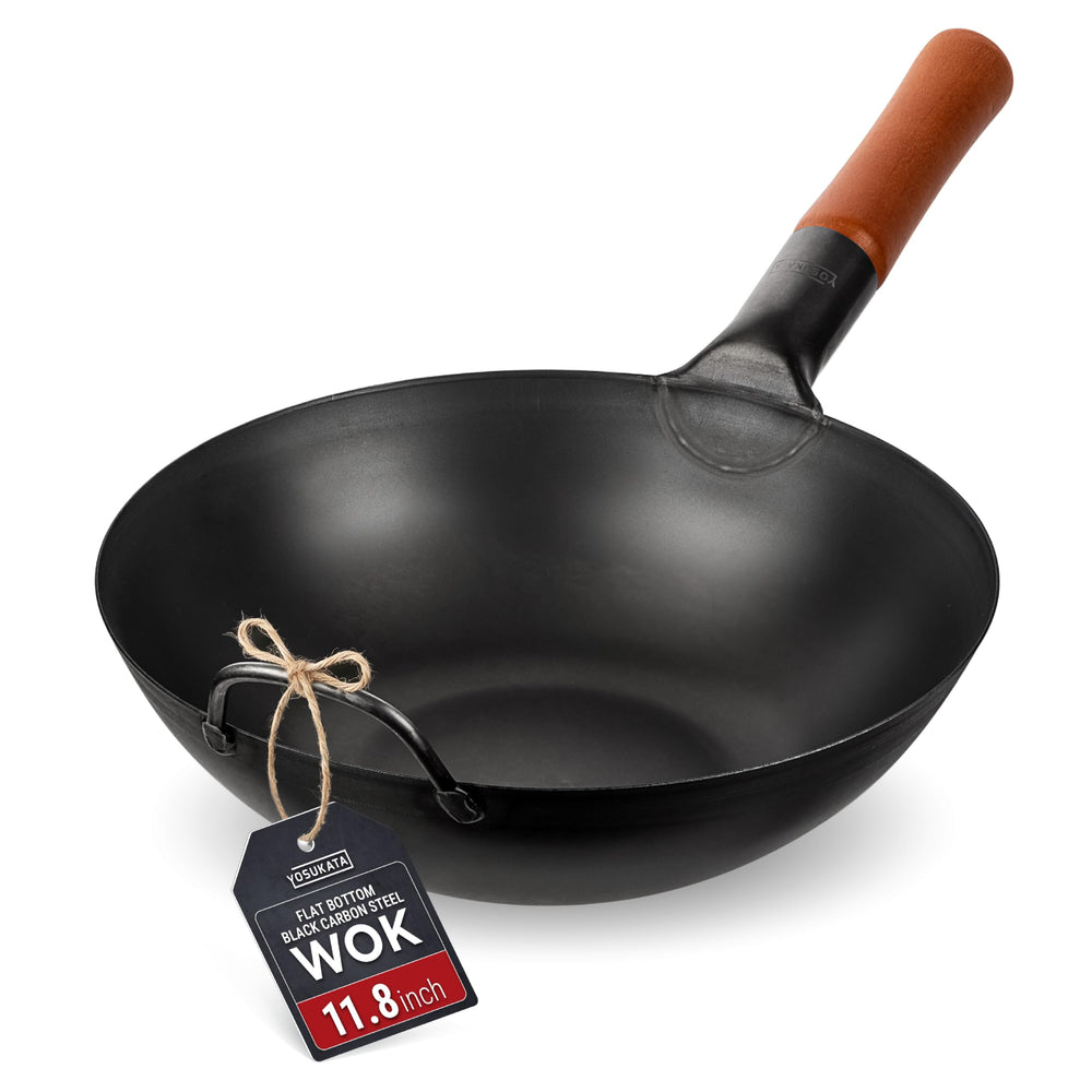 YOSUKATA wok face avant 30 cm affichant finition noire et profondeur idéale