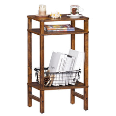 YUFAM table d'appoint face avant marron montrant design industriel et gain d'espace