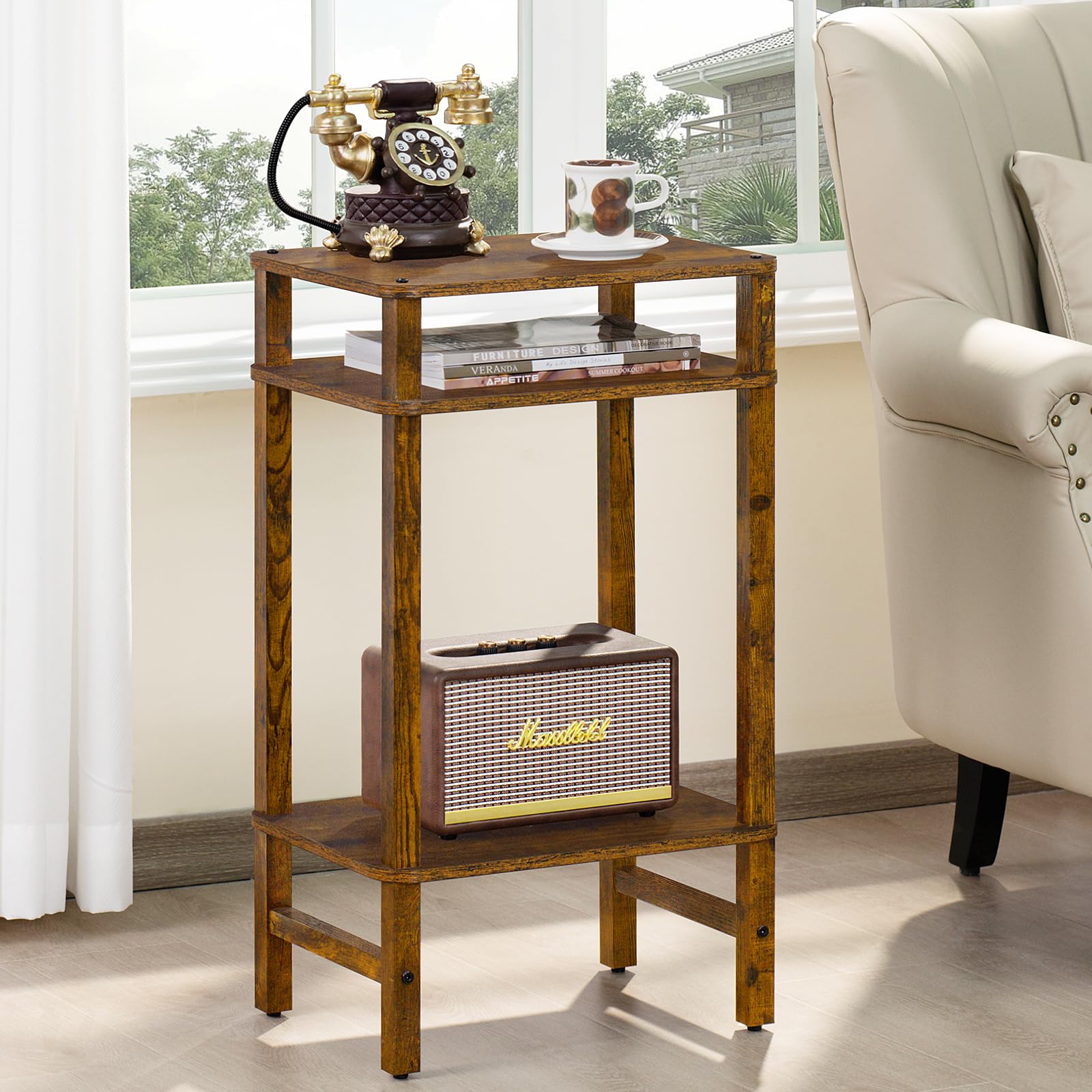 YUFAM table d'appoint détail du plateau et profil soulignant finition pratique