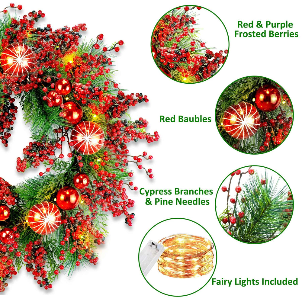 YULETIME boules rouges et aiguilles apportent éclat et contraste décoratif