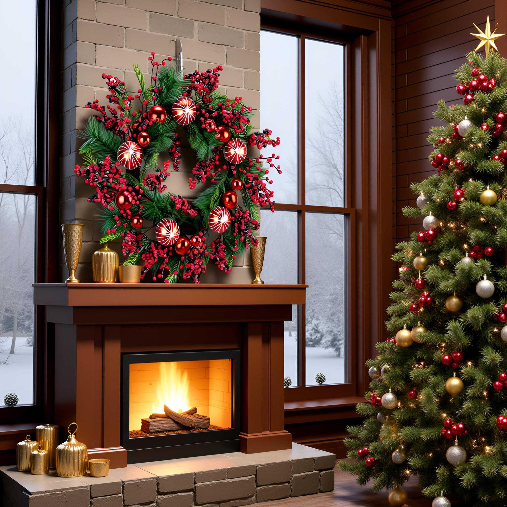 YULETIME couronne au-dessus du manteau apporte chaleur et style festif