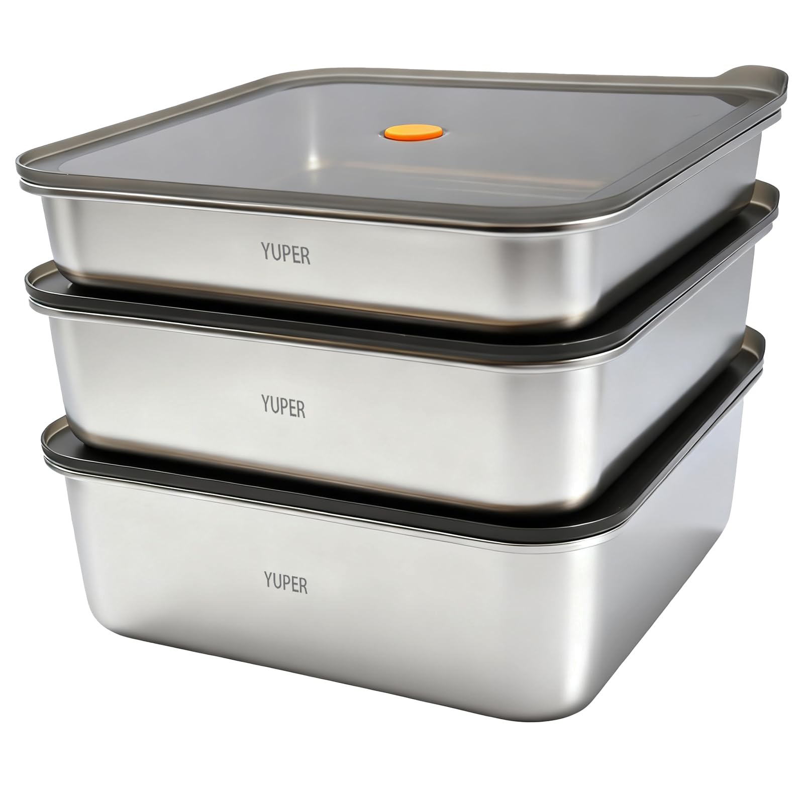 YUPER boîte avant empilable montrant finition inox et gain de place
