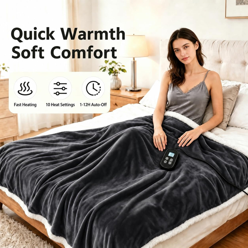 YUSTAL couverture chauffante utilisée sur canapé pour se détendre au chaud